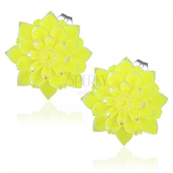 Earrings made of 316L steel - yellow chrysanthemum with iridescence