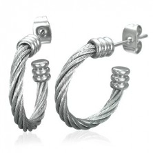 Earrings made of 316L steel, incomplete circle - twisted steel wire in silver colour