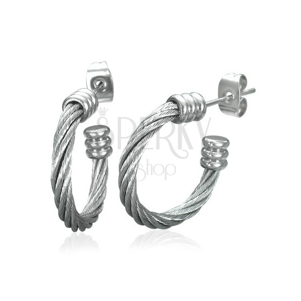 Earrings made of 316L steel, incomplete circle - twisted steel wire in silver colour
