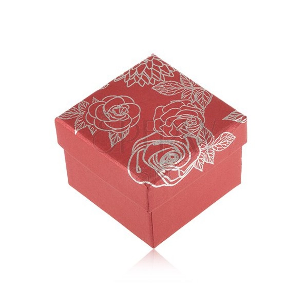 Red jewellery gift box, motif of flowers in silver colour