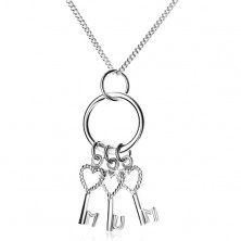 Silver 925 necklace - chain and three keys on hoop, MUM