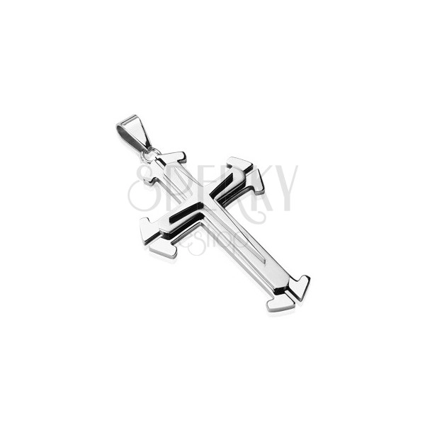 Steel pendant in silver colour - triple cross