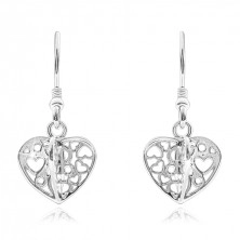 Silver earrings 925 - glossy cut-out four-pointed heart