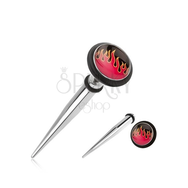 Steel fake expander for ear, flames