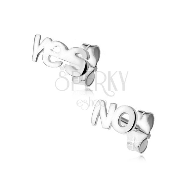 Earrings made of 925 silver, inscription YES and NO
