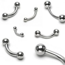 Steel eyebrow piercing, slightly curved, two balls, different sizes