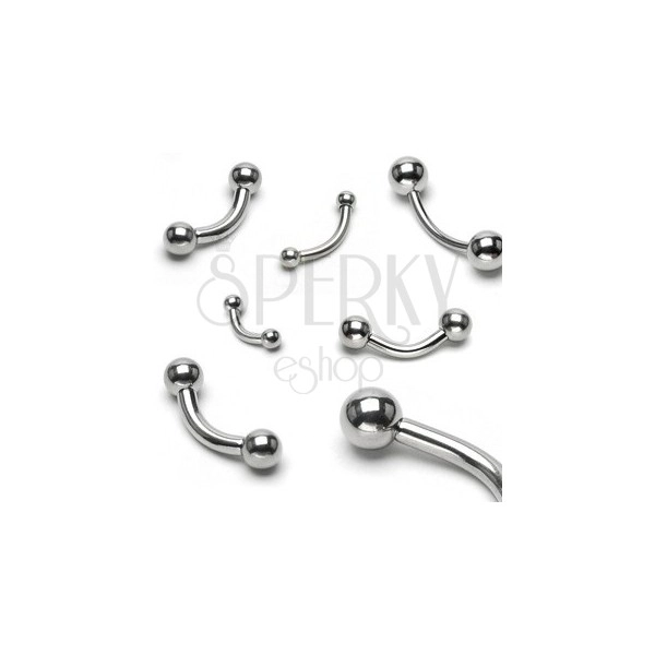 Steel eyebrow piercing, slightly curved, two balls, different sizes