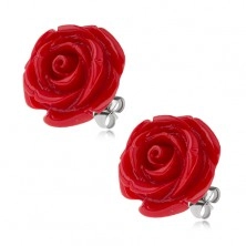 Earrings made of surgical steel, red acrylic rose flower, 20 mm