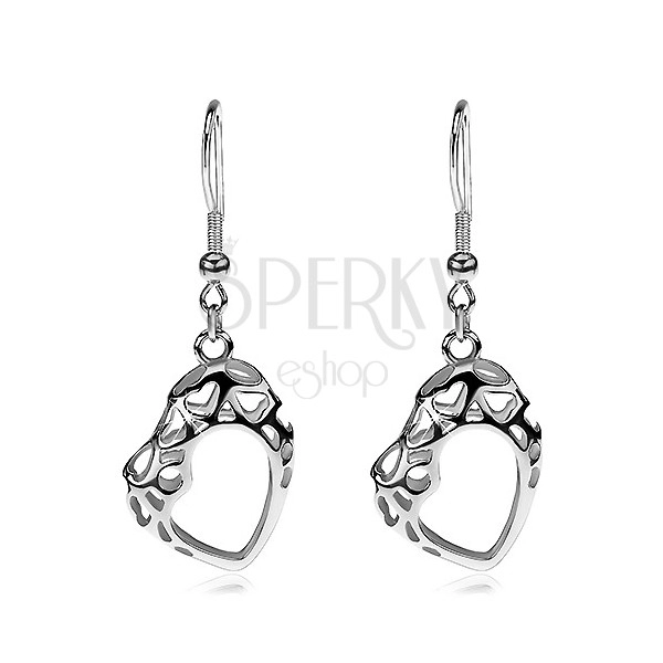 Earrings made of surgical steel, contour of asymmetric heart with cutouts