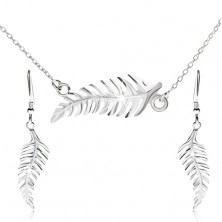 Set of necklace and dangling earrings, fern, 925 silver