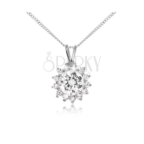 Necklace with clear zircon - sun, made of 925 silver