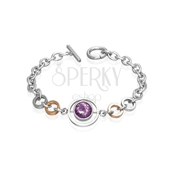 Surgical steel bracelet with a big pink zircon