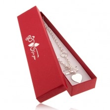 Red gift box for necklace, rose in silver colour, "for you"