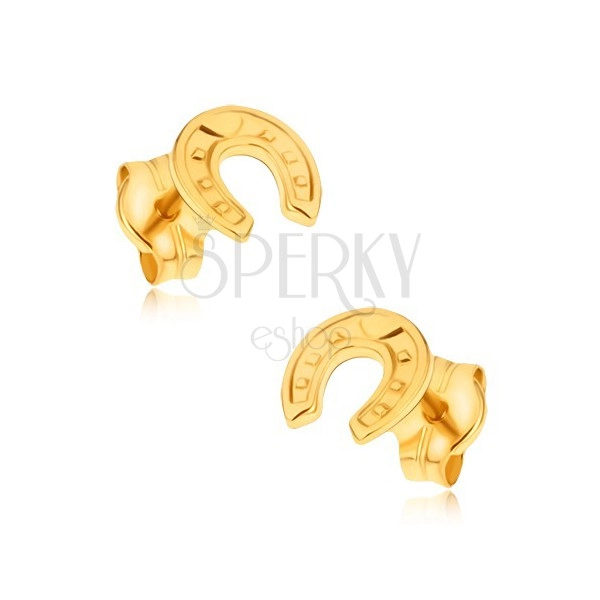 Earrings made of 9K gold - glistening decoratively engraved horseshoe