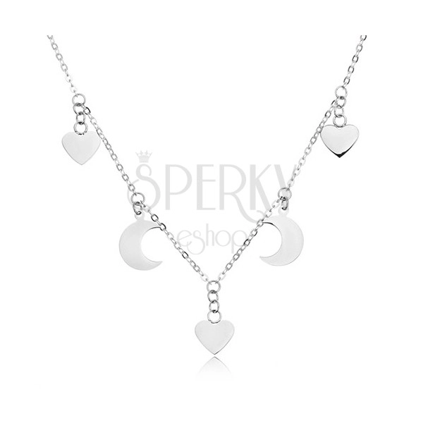 Neck chain made of stainless steel with pendants, hearts, crescents