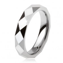 Tungsten ring of steel-grey colour, geometrically ground surface