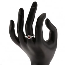 Engagement ring made of 925 silver, red round zircon with clear edging