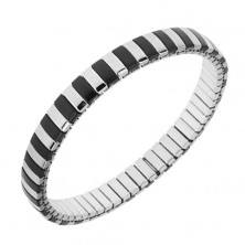Bracelet made of steel, silver and black colour, narrow strips, extensible strap
