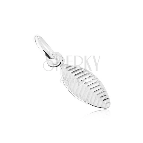 925 silver pendant, leaf with engraved surface, shiny