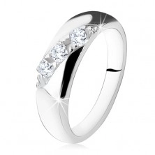 Wedding ring, diagonal line of round clear zircons, 925 silver