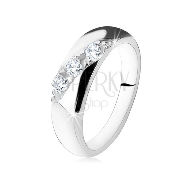 Wedding ring, diagonal line of round clear zircons, 925 silver