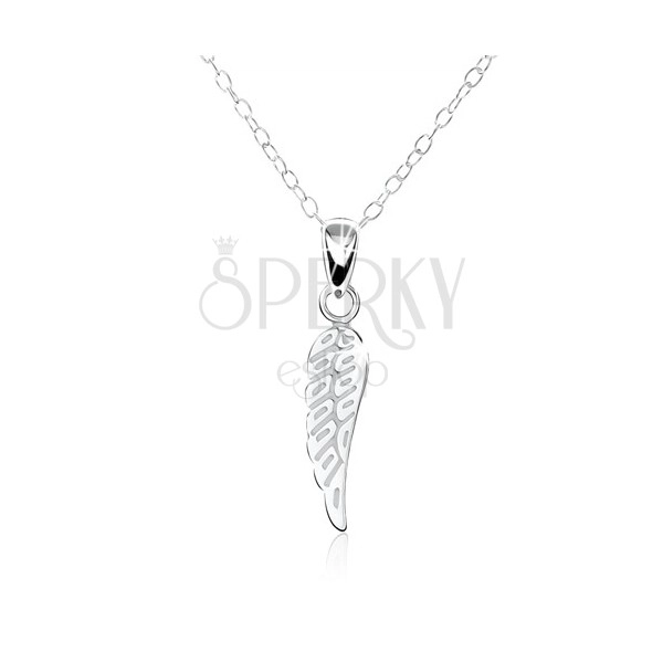 925 silver necklace - finely engraved flat angel wing
