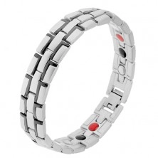 Steel bracelet with magnets, silver colour, black "L" lines