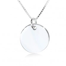 925 silver necklace, mirror-like glossy round tag without pattern