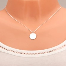 925 silver necklace, mirror-like glossy round tag without pattern