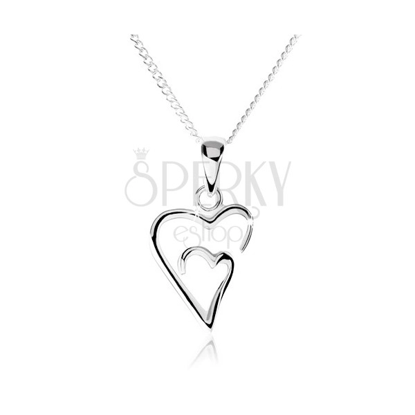 Silver necklace 925, double contour of asymmetrical heart