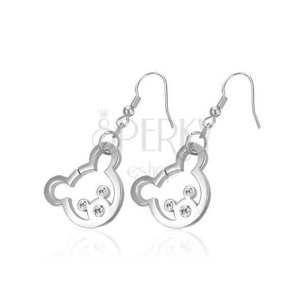 Steel earrings in a silver colour - bear with zircon eyes and nose