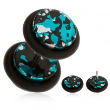 Fake ear piercing made of acrylic - spots of black, silver and turquoise colour
