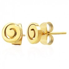 Steel stud earrings - shiny spiral in gold colour