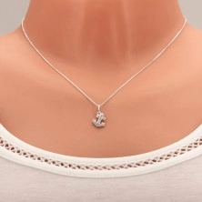 Necklace made of 925 silver, pendant of anchor inlaid with clear stones