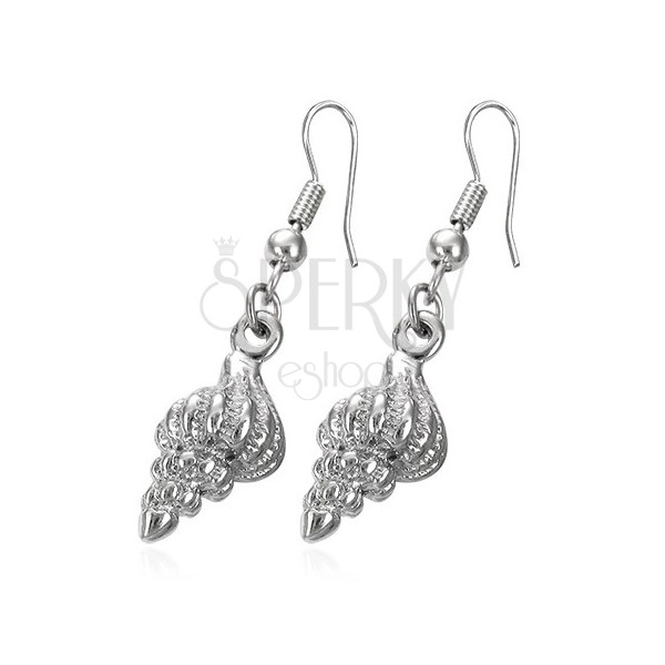 Steel earrings in silver hue, spirally twisted shells