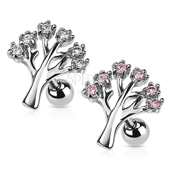 Tragus piercing made of surgical steel - tree of life with zircons