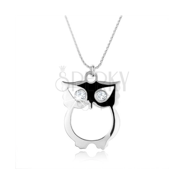 925 silver necklace, chain and wise owl with zircon eyes