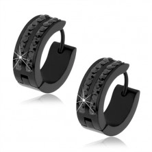 Black steel earrings, two stripes of black zircons