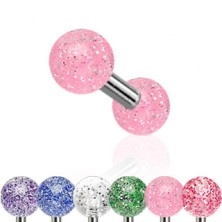 Tragus piercing made of steel, colourful glittery acrylic balls