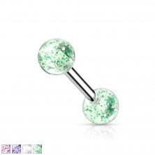 Tragus piercing made of steel, colourful glittery acrylic balls