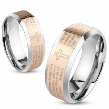 Steel band ring in silver and copper colour, Lord's prayer, 6 mm