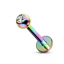Chin piercing made of steel, various colours, clear zircon, titanium finishing
