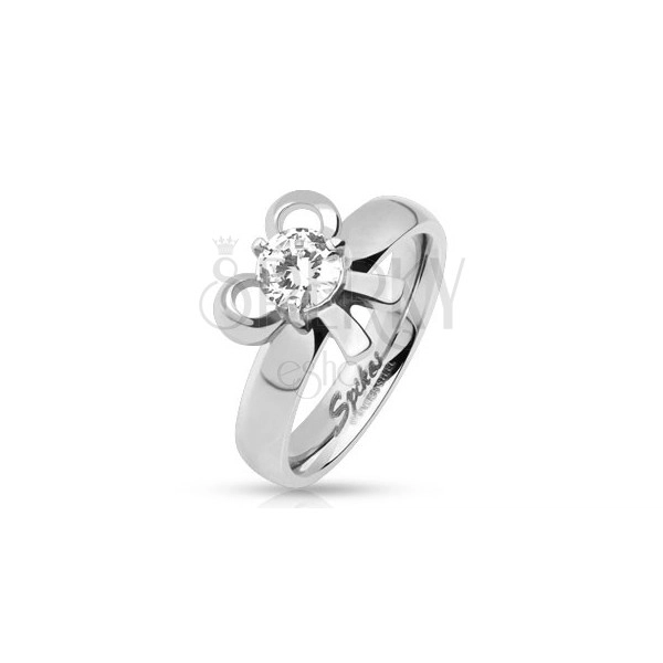 Steel engagement ring with bow and round stone