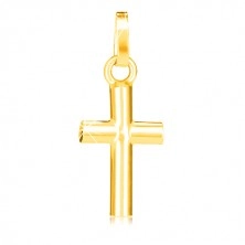 Shiny pendant made of yellow 375 gold, small Latin cross
