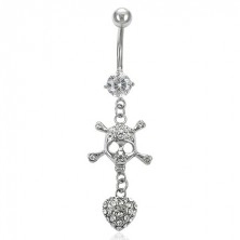 Pirate belly ring with skull and heart