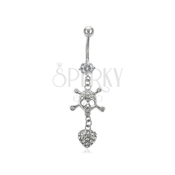 Pirate belly ring with skull and heart