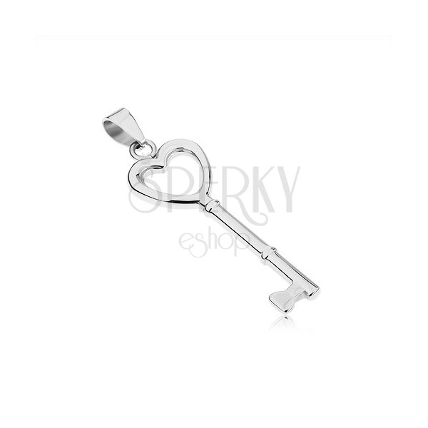 Steel pendant in silver colour, glossy heart key
