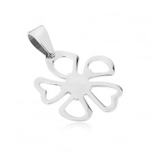 Steel pendant in silver colour, flower with outlines of asymmetrical petals