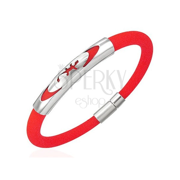 Rubber bracelet - round, red, lizard in ellipse 