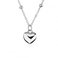 Necklace made of surgical steel, chain with balls, bulging symmetrical heart